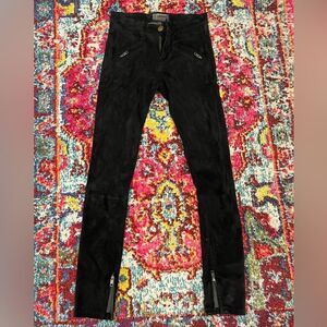 Current/Elliot Black Lamb Skin Leather Suede Pants in Skinny Ankle Cut size 23